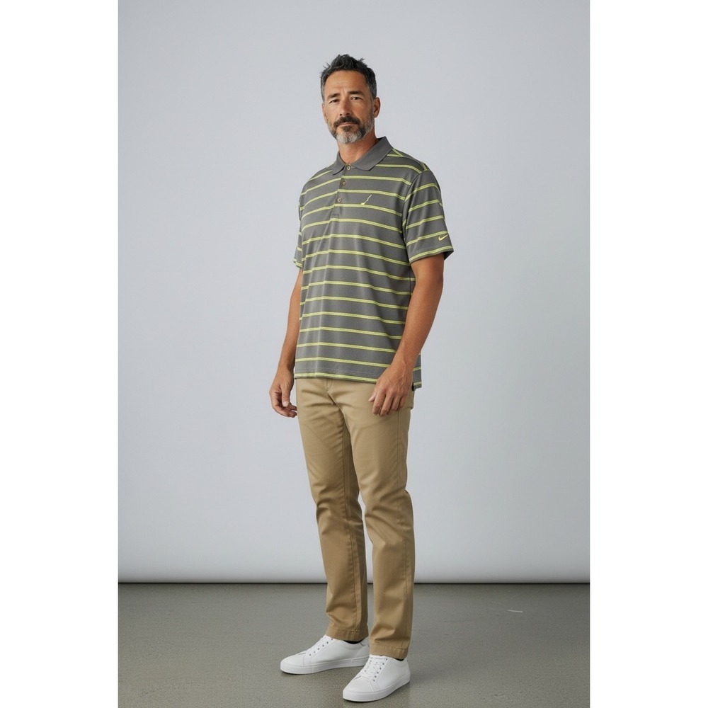 Nike Golf Gray/Green Striped Polo, Mens Medium